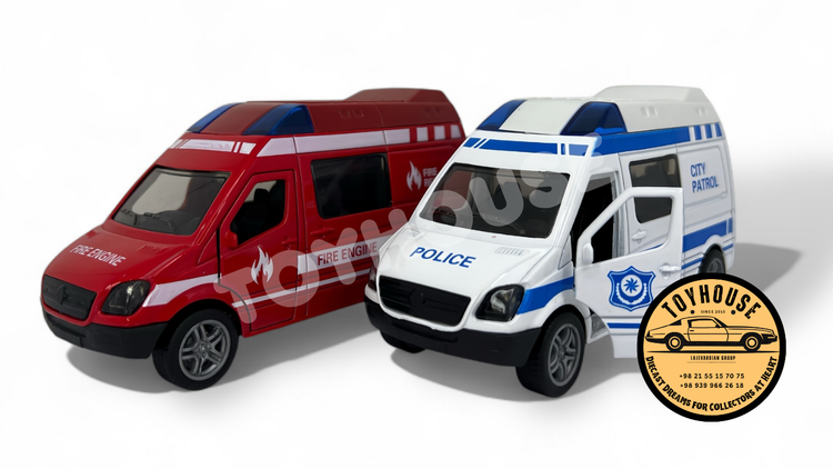 ماکت فلزی ون آمبولانس و آتشنشانی چراغدار – درب بازشو – عقبکش – مقیاس 1:36