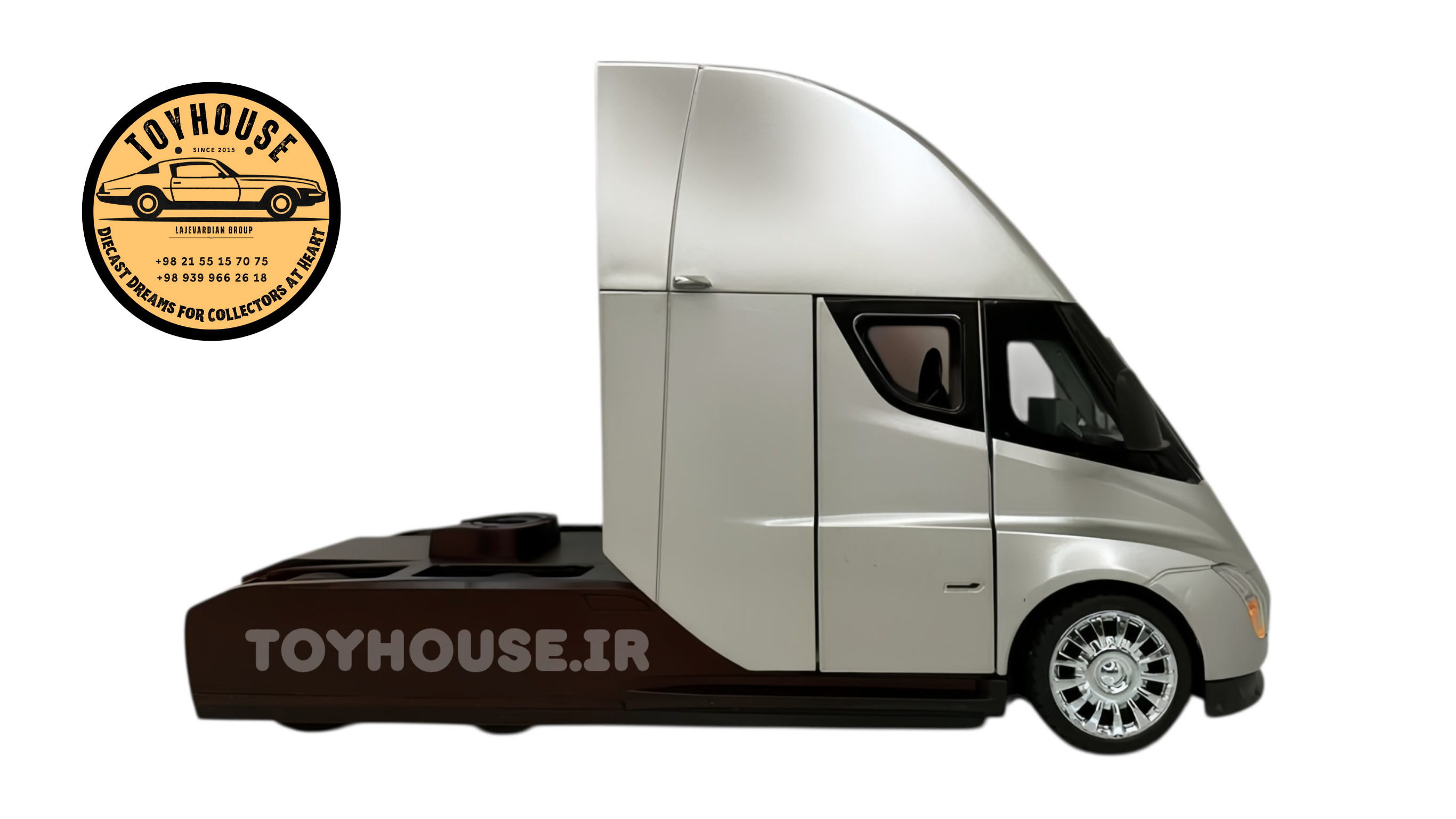 ماکت کامیون کشنده کله تریلی  Truck Tesla Semi در رنگ‌های مشکی، سبز نعناعی و نقره‌ای مقیاس 1:24 چراغ‌دار و موزیکال