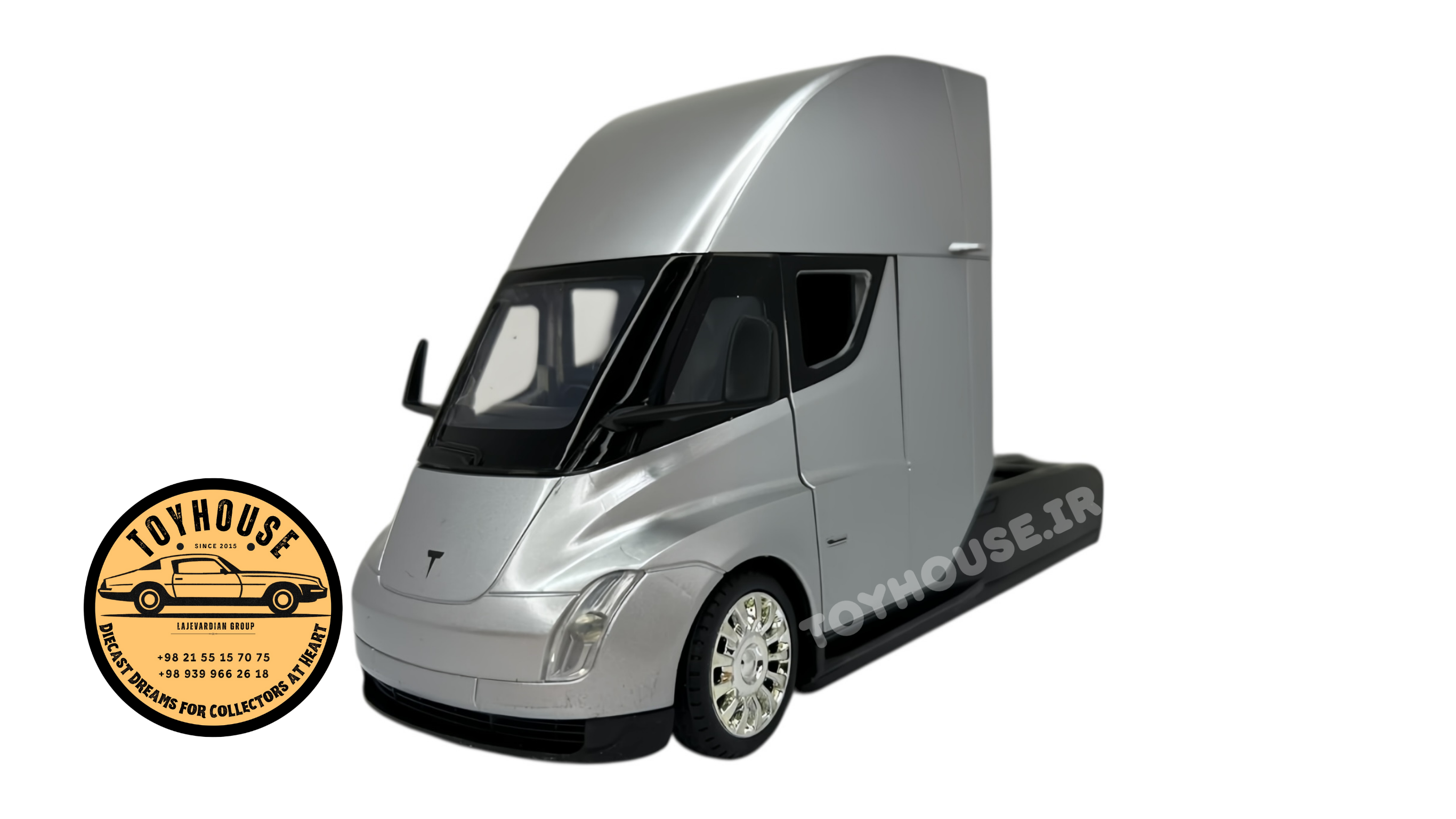ماکت کامیون کشنده کله تریلی  Truck Tesla Semi در رنگ‌های مشکی، سبز نعناعی و نقره‌ای مقیاس 1:24 چراغ‌دار و موزیکال
