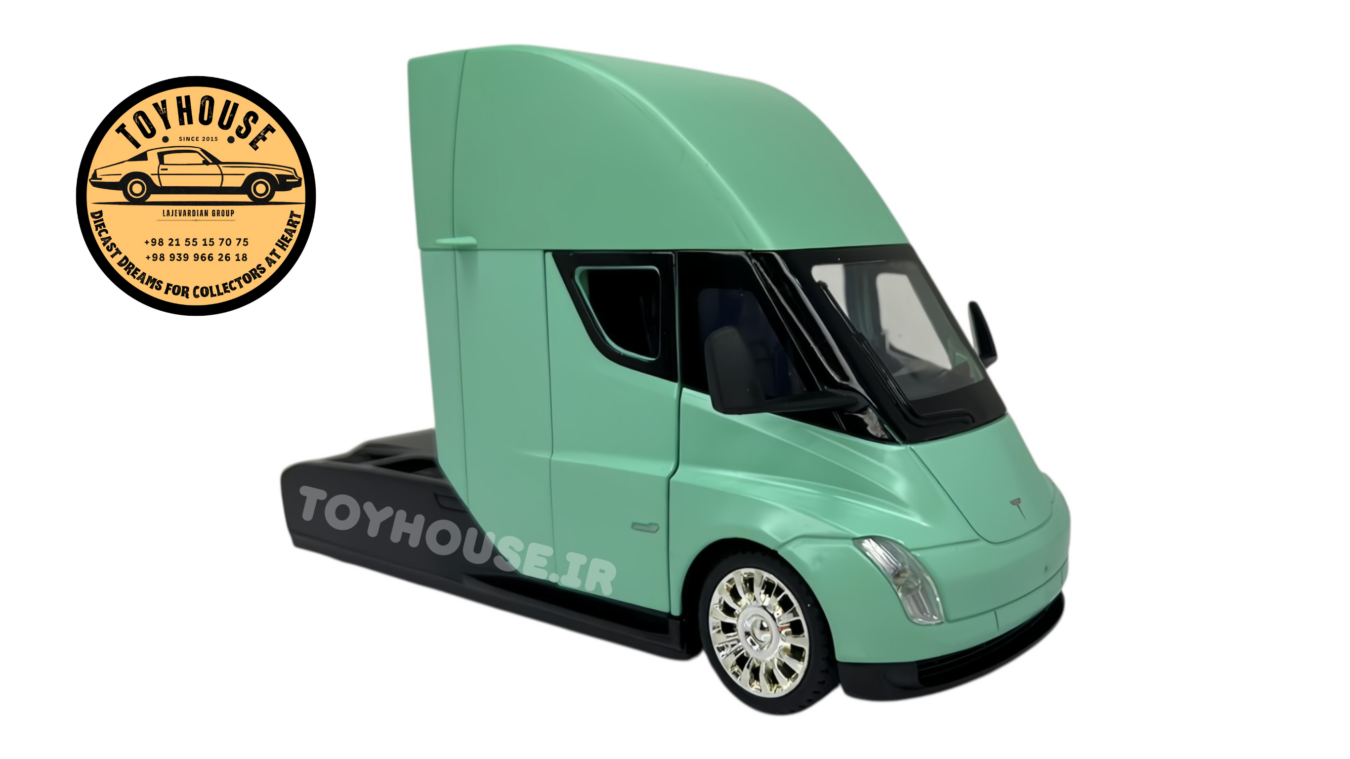 ماکت کامیون کشنده کله تریلی  Truck Tesla Semi در رنگ‌های مشکی، سبز نعناعی و نقره‌ای مقیاس 1:24 چراغ‌دار و موزیکال