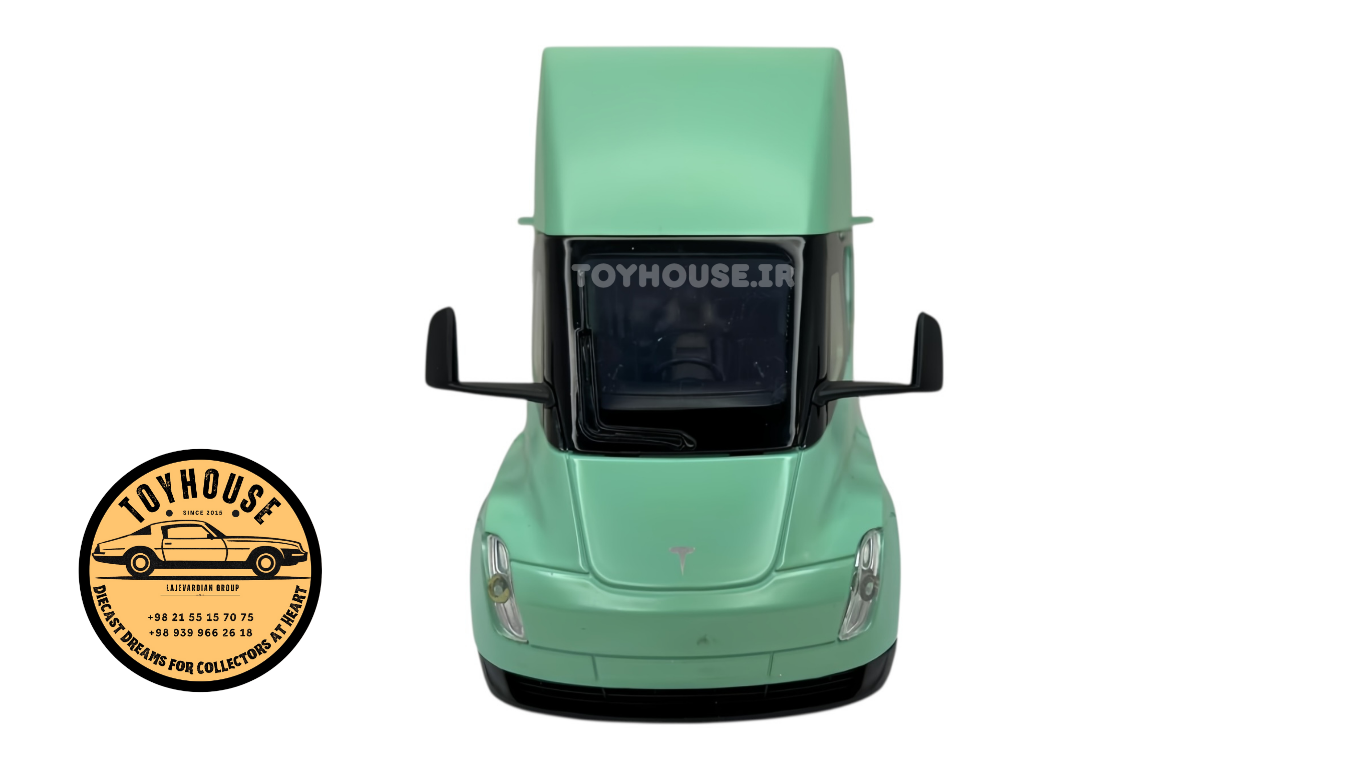 ماکت کامیون کشنده کله تریلی  Truck Tesla Semi در رنگ‌های مشکی، سبز نعناعی و نقره‌ای مقیاس 1:24 چراغ‌دار و موزیکال