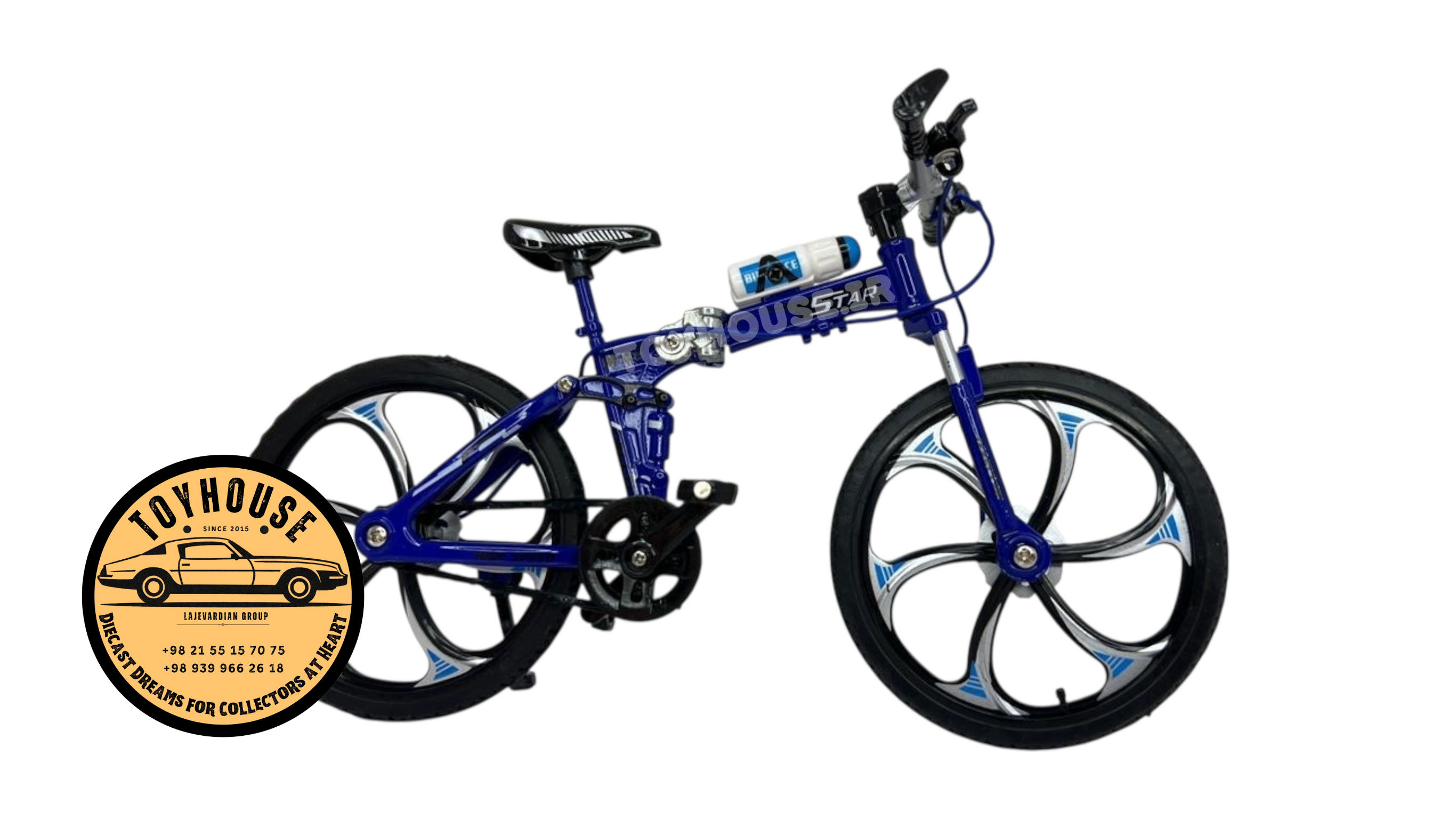 ماکت دوچرخه فلزی آبی ۱۵ سانتی تاشو مدل STAR