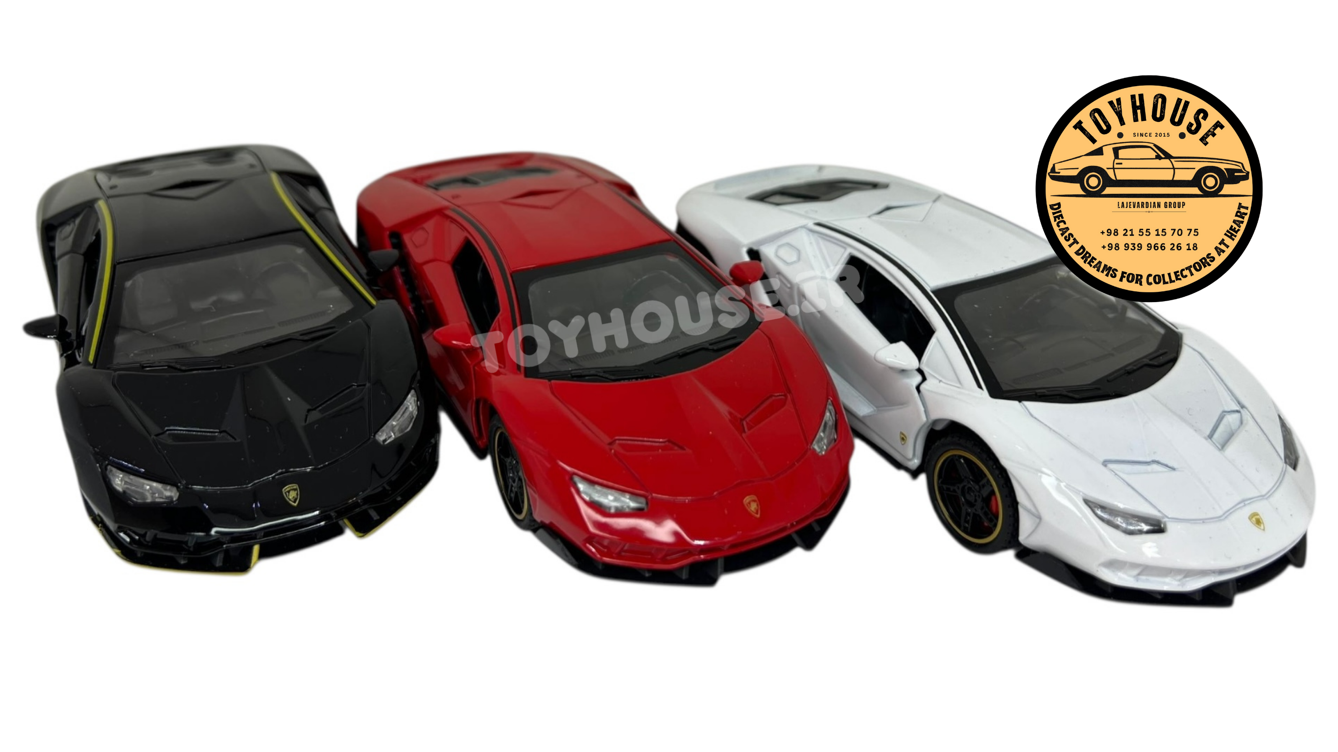 ماکت لامبورگینی سنتناریو مقیاس ۱:۳۲ در رنگ‌های مشکی، قرمز و سفید